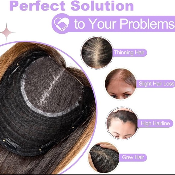 12” Human Hair Topper Clip In Hair Topper Crown Thinning Grey Coverage - Picture 3 of 8